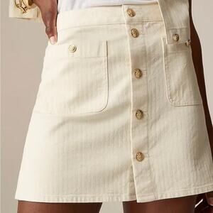 J. Crew Textured Denim Mini Skirt Gold Buttons Ecru Cream 31 / 12